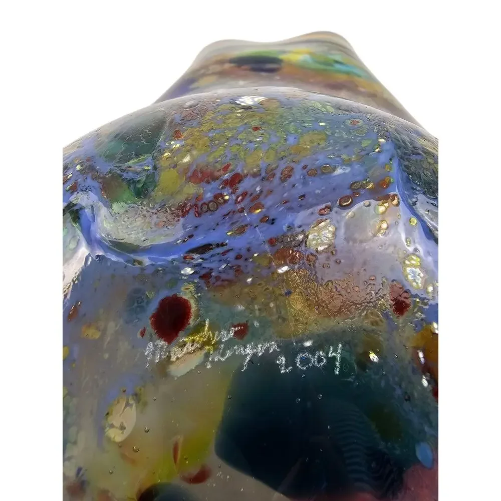 Vintage Beautiful hand-blown art glass fluted bowl.  Artist signed Mathew Kenyon